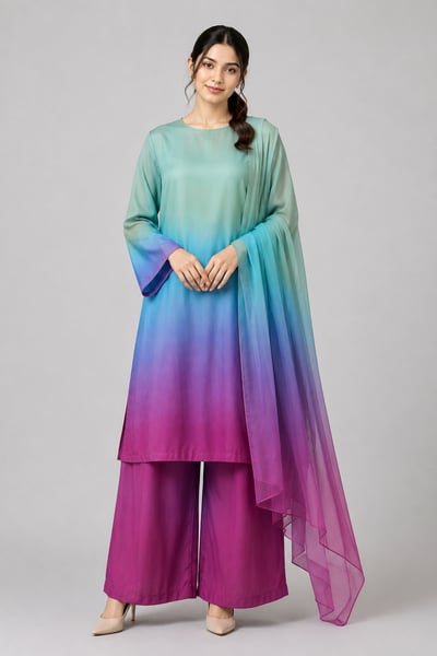 Mahrukh - Ombre Boat-Neck Straight Suit - Pret Loop