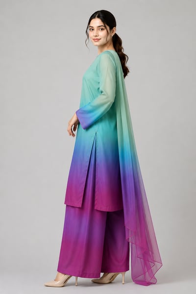 Mahrukh - Ombre Boat-Neck Straight Suit - view 2