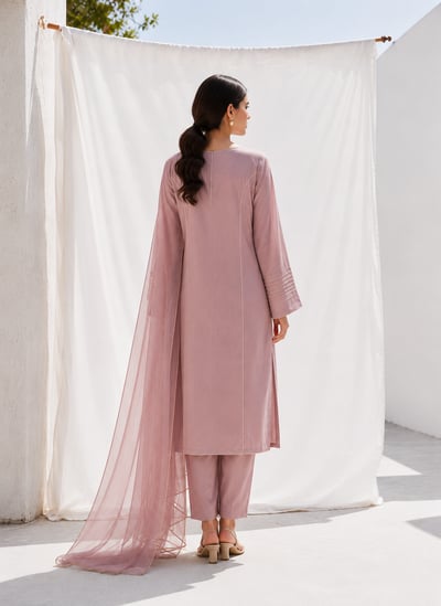 Zarghuna - Rose Mist Keyhole Bell-Sleeve Party Set - view 3