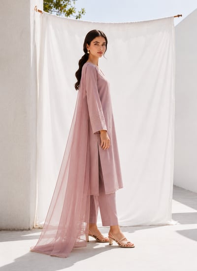 Zarghuna - Rose Mist Keyhole Bell-Sleeve Party Set - view 2