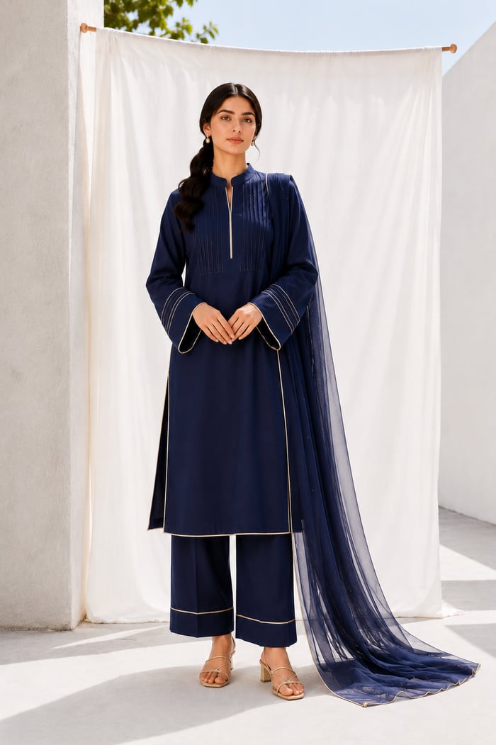 Maya - Midnight Pintuck Statement Set