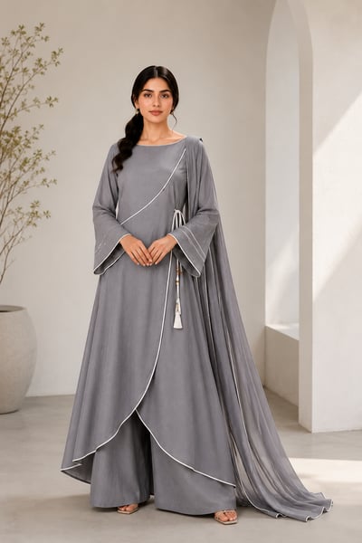 Shumaila - Slate Drift Sculpted Boat Maxi Set - Pret Loop