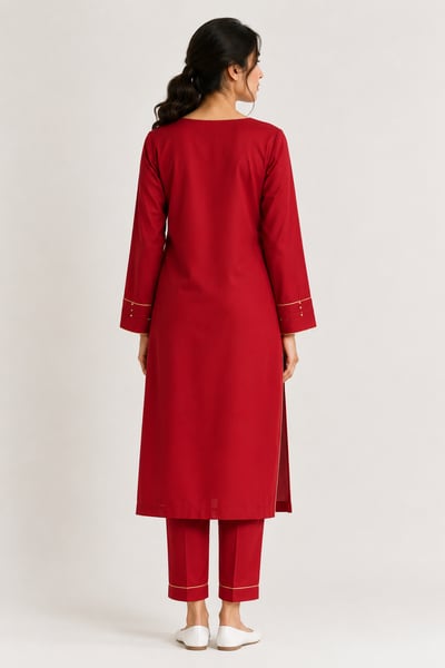 Ambain - Ruby Red Minimal Straight Suit Set - view 3