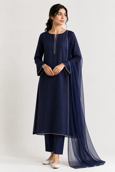 Manha - Navy Blue Everyday 3 Piece Suit - Pret Loop