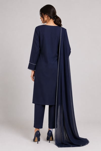 Sofiya - Navy Blue Office Wear 3 Piece Suit - view 2
