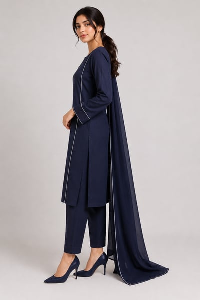 Sofiya - Navy Blue Office Wear 3 Piece Suit - view 3