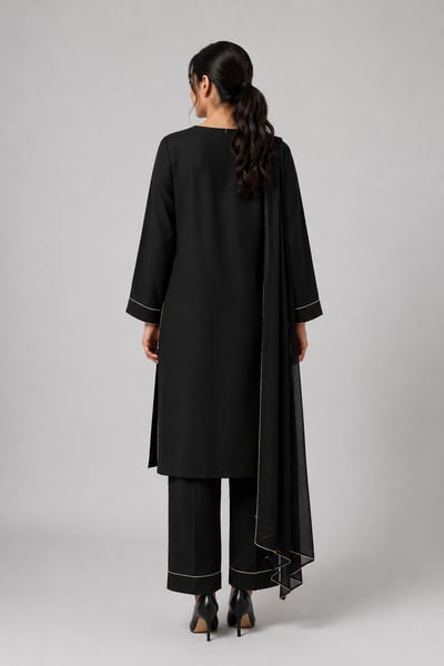 Shameen - Black Boat-Neck Panel Shirt Co-ord - view 3