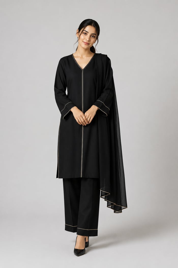 Shameen - Black Boat-Neck Panel Shirt Co-ord