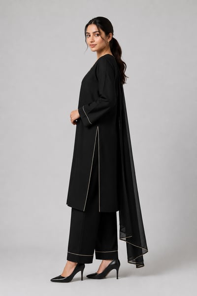Shameen - Black Boat-Neck Panel Shirt Co-ord - view 2