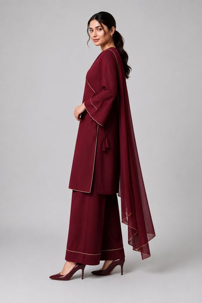 Zarish - Maroon Angrakha Wrap Bell-Sleeve Set - view 2
