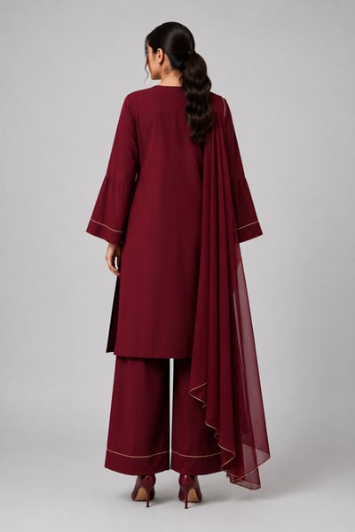 Zarish - Maroon Angrakha Wrap Bell-Sleeve Set - view 3