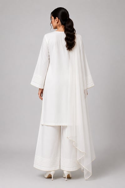 Alessia - White Split-Round Pintuck Panel Suit - view 3