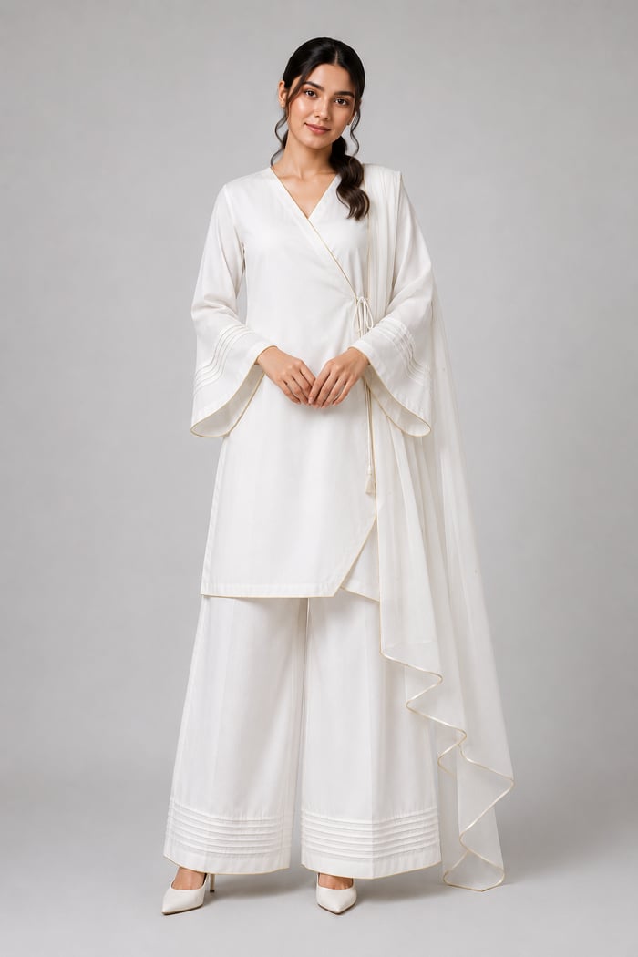 Alessia - White Split-Round Pintuck Panel Suit
