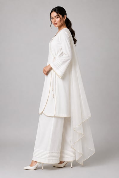 Alessia - White Split-Round Pintuck Panel Suit - view 2