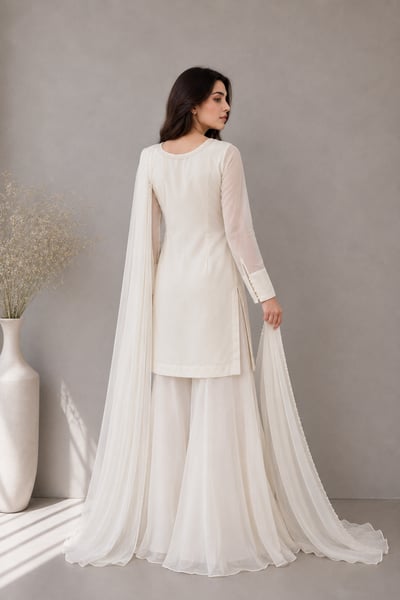 Mahra - Ivory Chiffon 3 Piece Suit with White Dupatta for Women - view 3