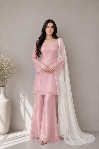 Uroosa - Pink Chiffon 3 Piece Suit with White Dupatta for Women - Pret Loop