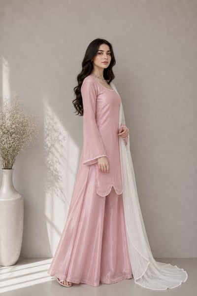 Uroosa - Pink Chiffon 3 Piece Suit with White Dupatta for Women - view 2