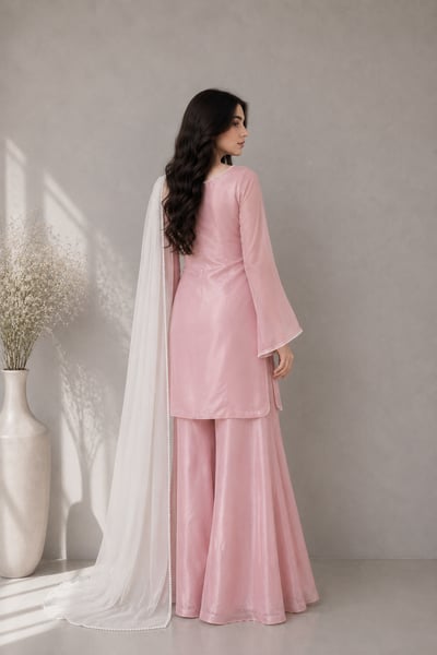 Uroosa - Pink Chiffon 3 Piece Suit with White Dupatta for Women - view 3