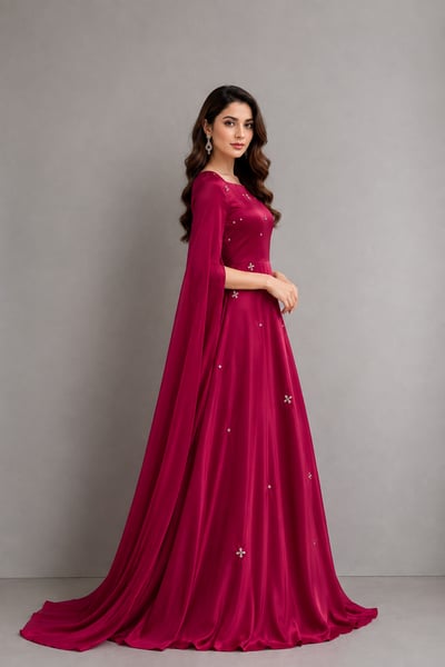 Kausar - Magenta Silk Maxi Dress with Embroidery for Women - Pret Loop