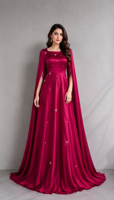Kausar - Magenta Silk Maxi Dress with Embroidery for Women - view 3