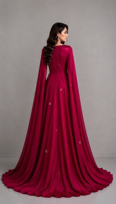 Kausar - Magenta Silk Maxi Dress with Embroidery for Women - view 2