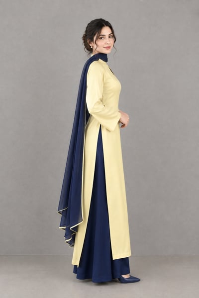 Zumar - Yellow Navy Blue Silk 3 Piece Dress - view 5