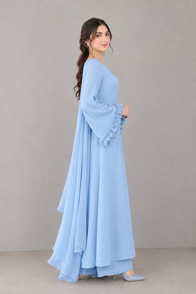 Almish - Blue Chiffon Long Frock 3 Piece Dress - view 2