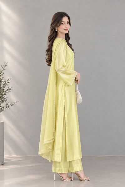 Rimsha - Yellow Silk 3 Piece Suit - view 2