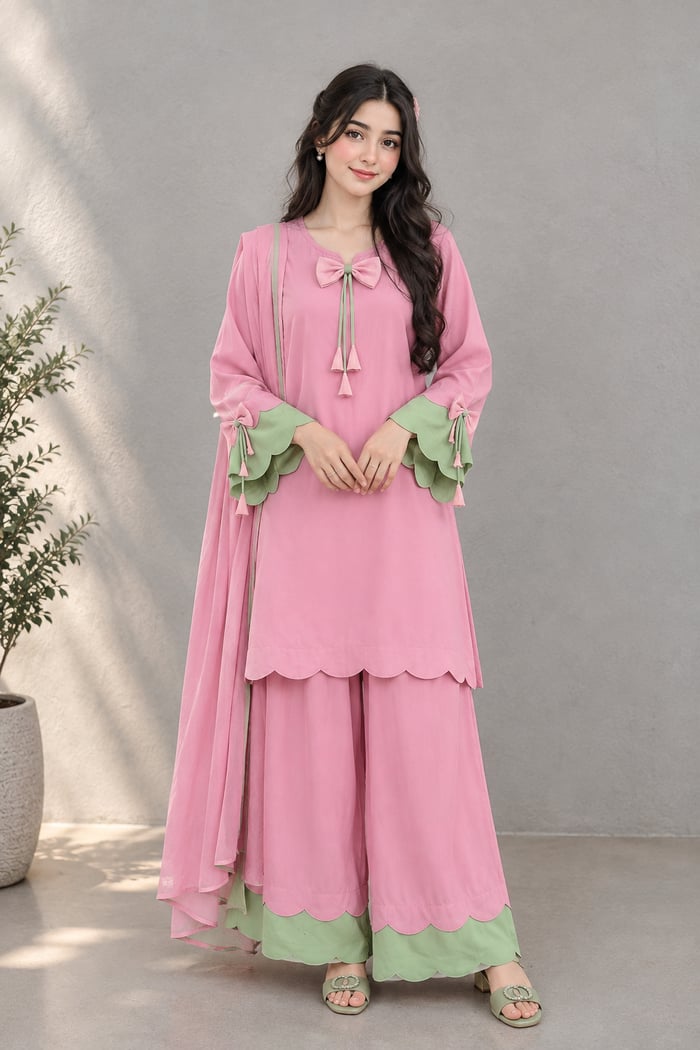 Nisa - Pink Green 3 Piece Suit