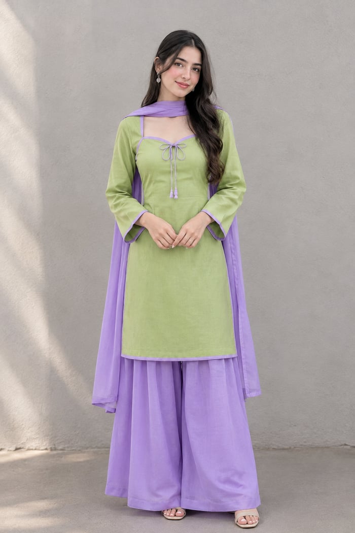 Husish - Green & Purple 3 Piece Lawn Suit