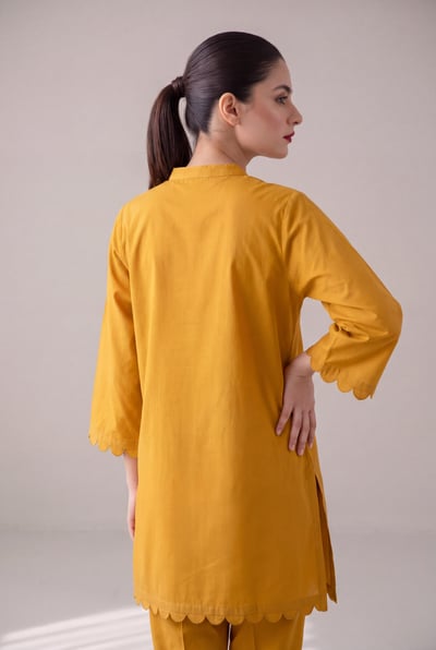 Nafa mustard cotton short kurta, back view